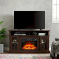 Espressobrauner elektrischer Kamin-TV-Ständer mit Glastüren und Stauraum