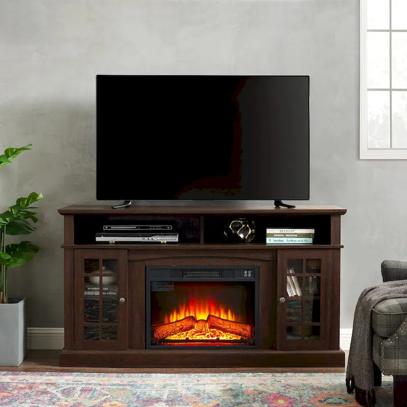 Espresso 58.25 Fireplace TV Stand with Open & Closed Storage for 65 TVs