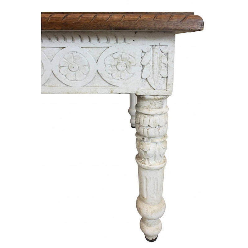 Mesa de centro rectangular tradicional de madera de mango tallada en marrón y marfil