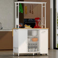 Isla de cocina con panel abatible plegable, estantes y cajones de armario, y ganchos