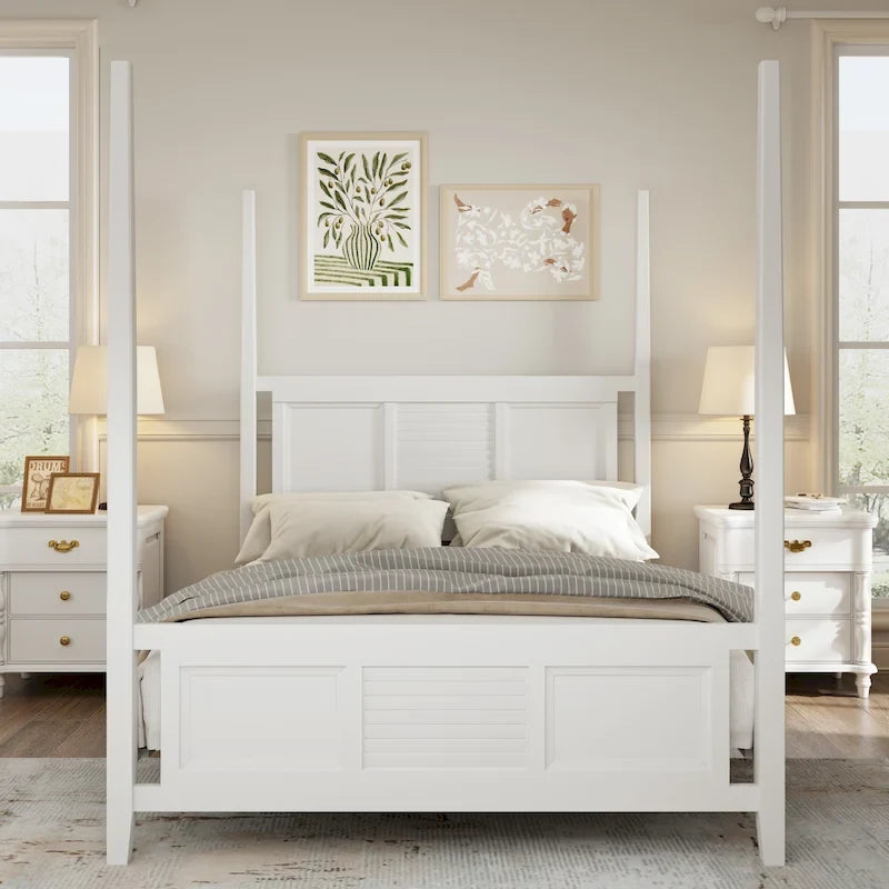 Cama con dosel tamaño Queen de pino macizo con estructura de cama con dosel de 75 de altura