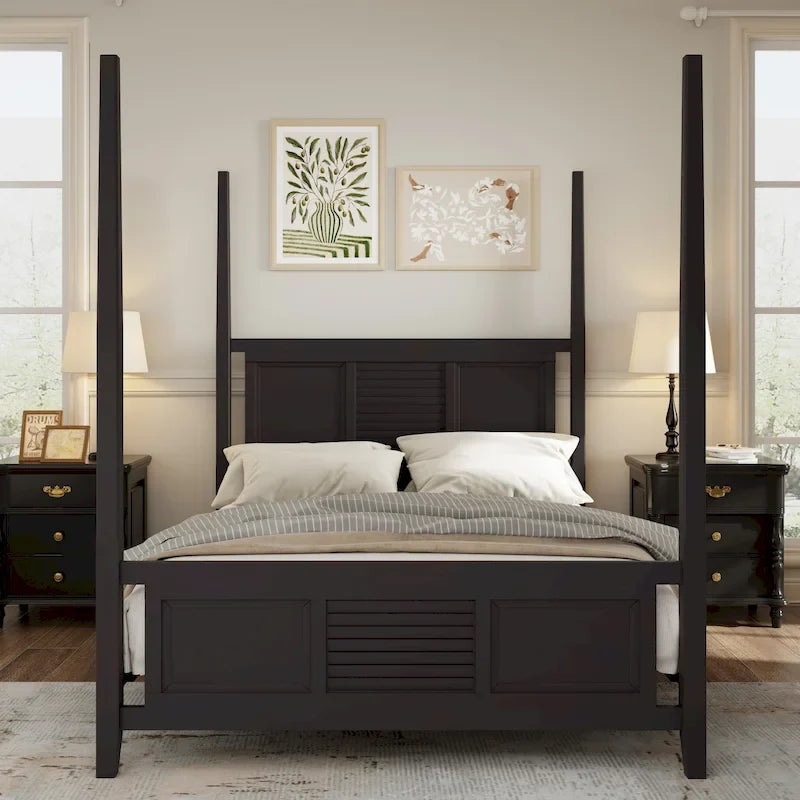Cama con dosel tamaño Queen de pino macizo con estructura de cama con dosel de 75 de altura