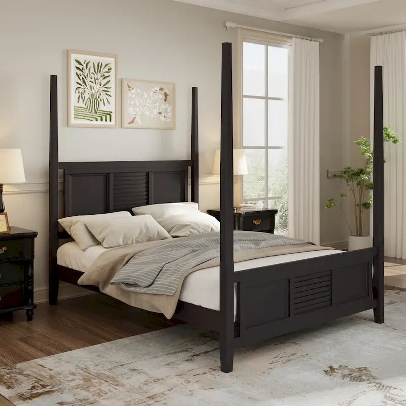 Cama con dosel tamaño Queen de pino macizo con estructura de cama con dosel de 75 de altura