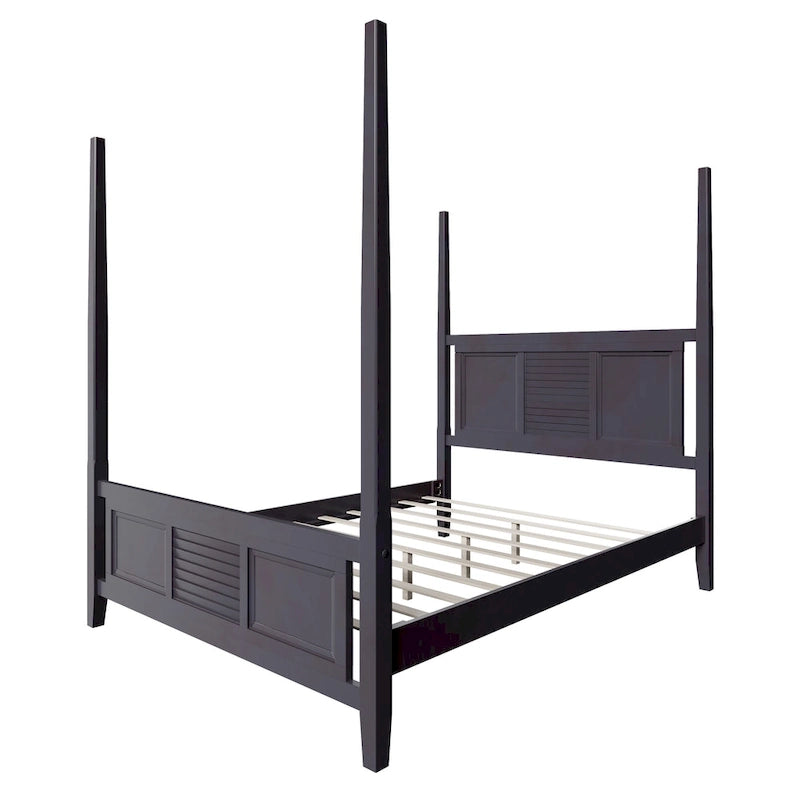 Cama con dosel tamaño Queen de pino macizo con estructura de cama con dosel de 75 de altura