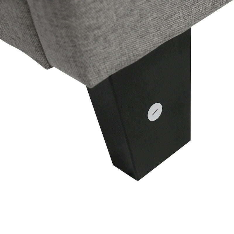 Cama tapizada tamaño Queen color gris con cabecero de tela de lino y soporte de listones