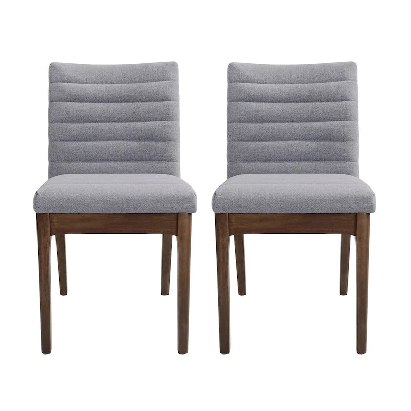 Silla de comedor tapizada moderna de estilo mid-century con costuras acanaladas y patas de madera de nogal