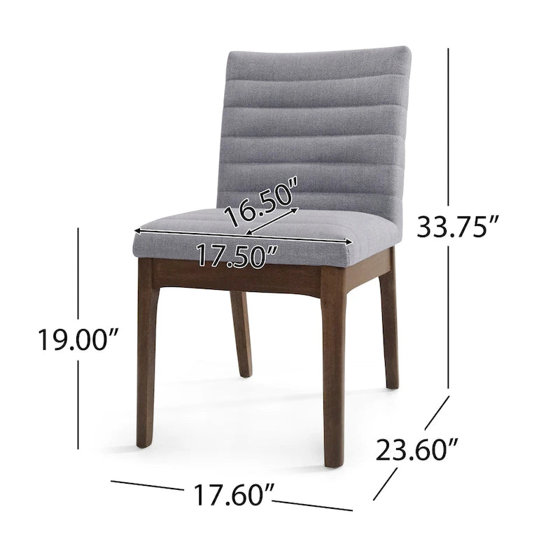 Silla de comedor tapizada moderna de estilo mid-century con costuras acanaladas y patas de madera de nogal