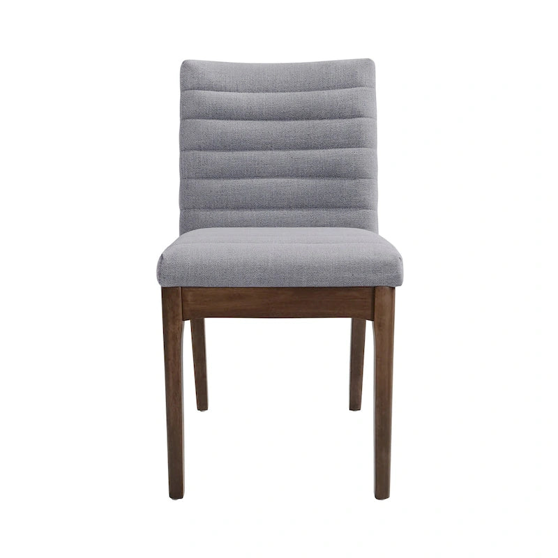 Silla de comedor tapizada moderna de estilo mid-century con costuras acanaladas y patas de madera de nogal