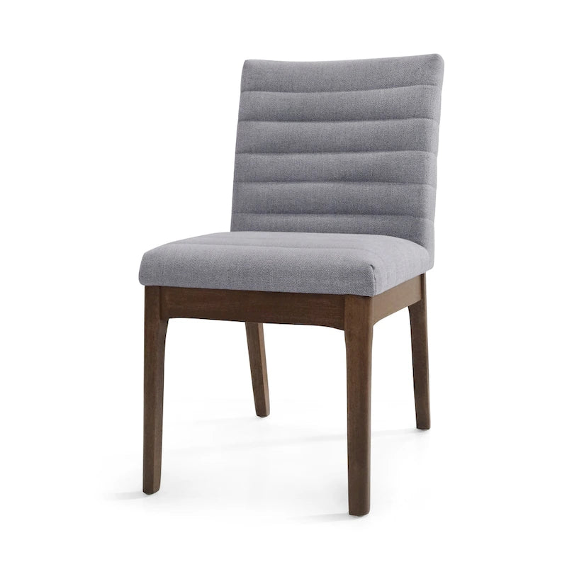 Silla de comedor tapizada moderna de estilo mid-century con costuras acanaladas y patas de madera de nogal