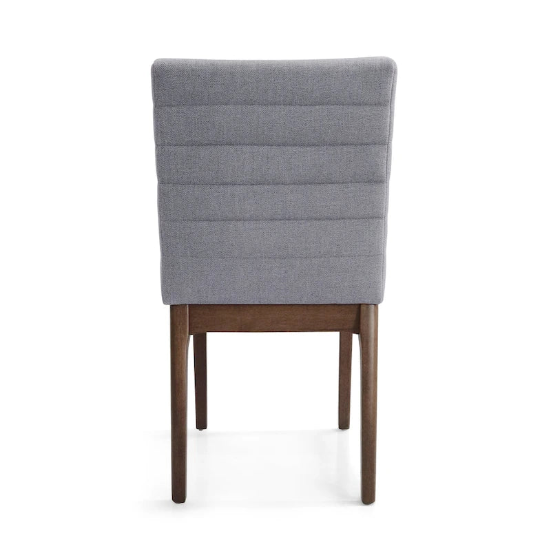Silla de comedor tapizada moderna de estilo mid-century con costuras acanaladas y patas de madera de nogal