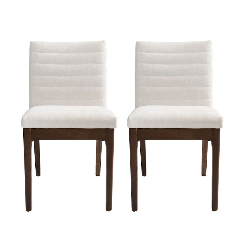 Silla de comedor tapizada moderna de estilo mid-century con costuras acanaladas y patas de madera de nogal