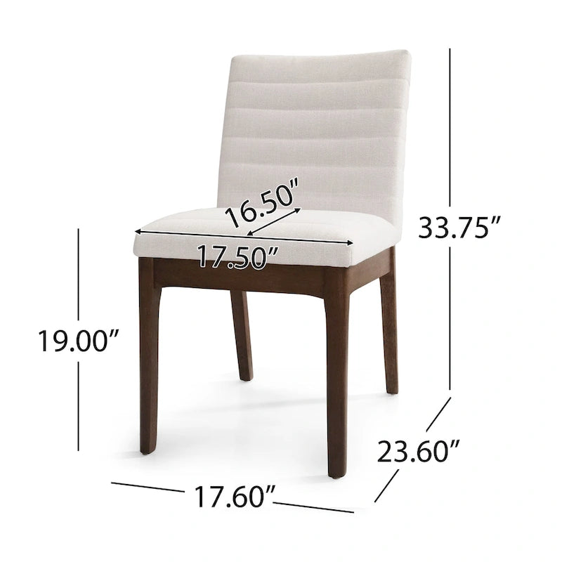 Silla de comedor tapizada moderna de estilo mid-century con costuras acanaladas y patas de madera de nogal