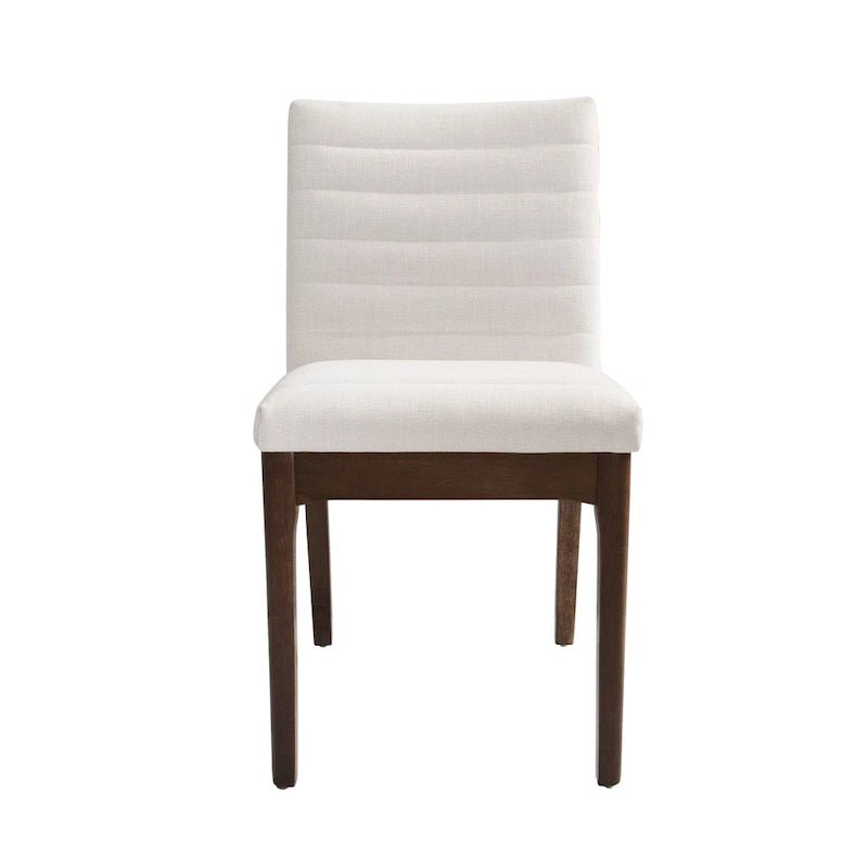 Silla de comedor tapizada moderna de estilo mid-century con costuras acanaladas y patas de madera de nogal