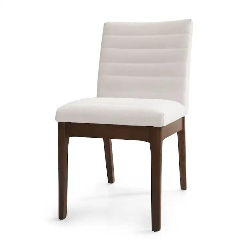 Silla de comedor tapizada moderna de estilo mid-century con costuras acanaladas y patas de madera de nogal