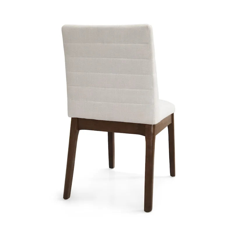 Silla de comedor tapizada moderna de estilo mid-century con costuras acanaladas y patas de madera de nogal