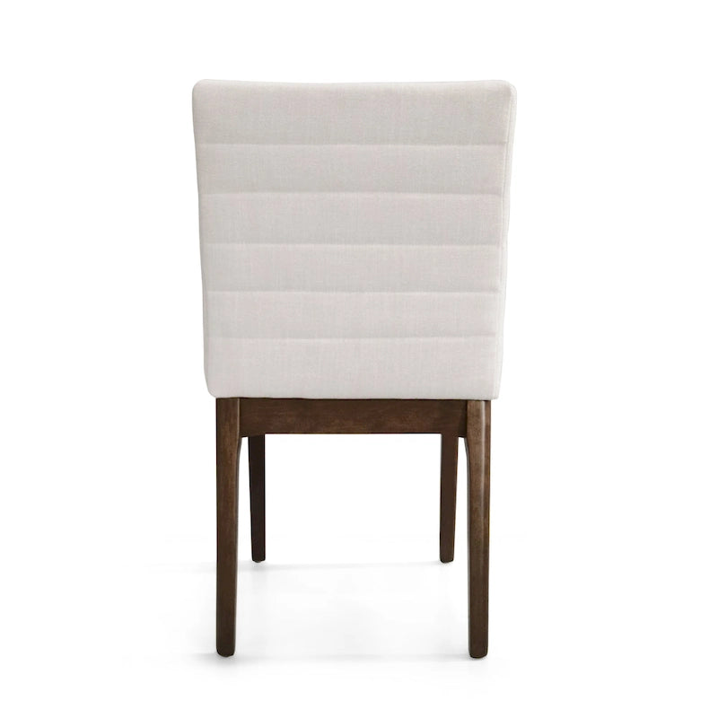 Silla de comedor tapizada moderna de estilo mid-century con costuras acanaladas y patas de madera de nogal