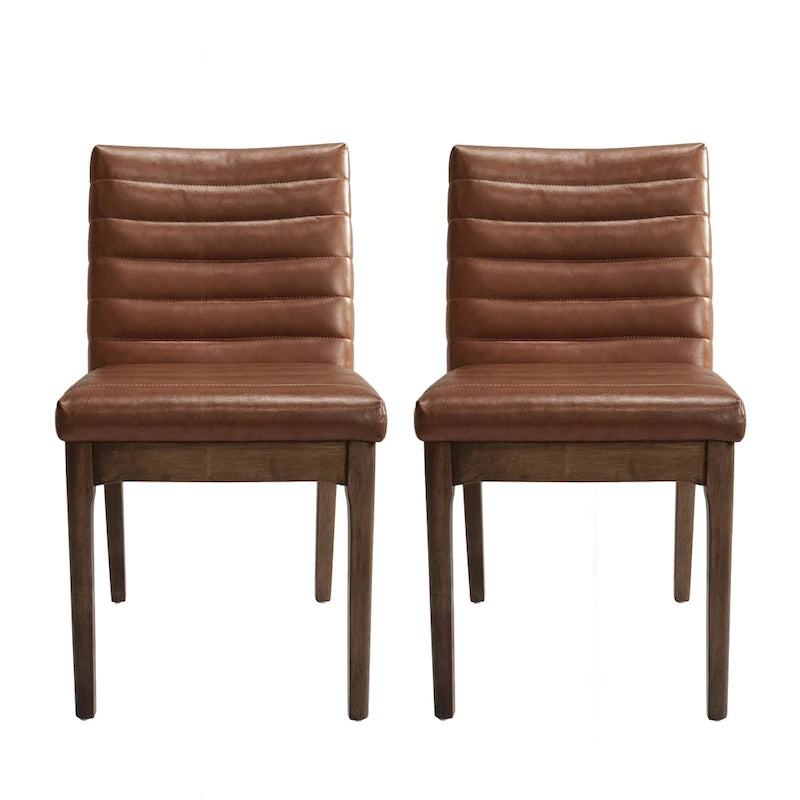 Silla de comedor tapizada moderna de estilo mid-century con costuras acanaladas y patas de madera de nogal