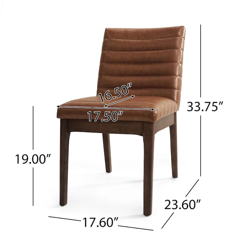 Silla de comedor tapizada moderna de estilo mid-century con costuras acanaladas y patas de madera de nogal
