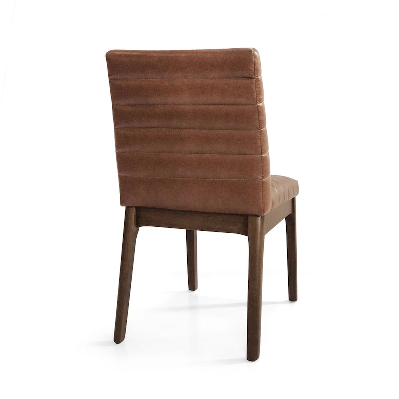 Silla de comedor tapizada moderna de estilo mid-century con costuras acanaladas y patas de madera de nogal