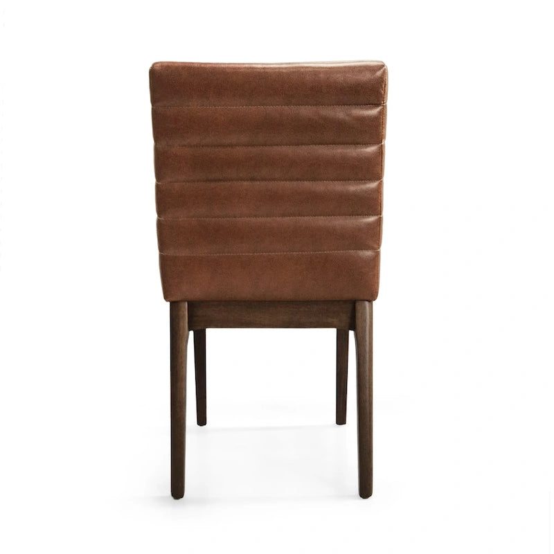 Silla de comedor tapizada moderna de estilo mid-century con costuras acanaladas y patas de madera de nogal