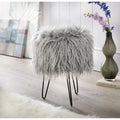 Taburete decorativo redondo de piel sintética suave con patas negras en forma de horquilla
