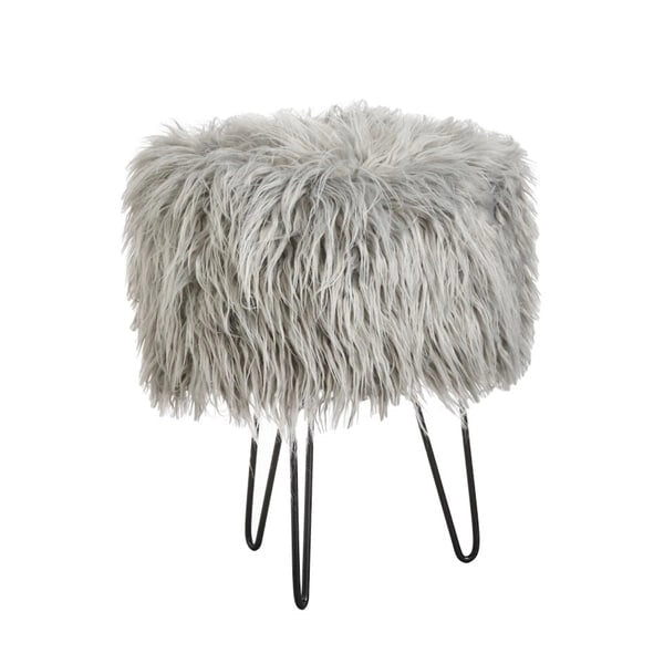 Taburete decorativo redondo de piel sintética suave con patas negras en forma de horquilla