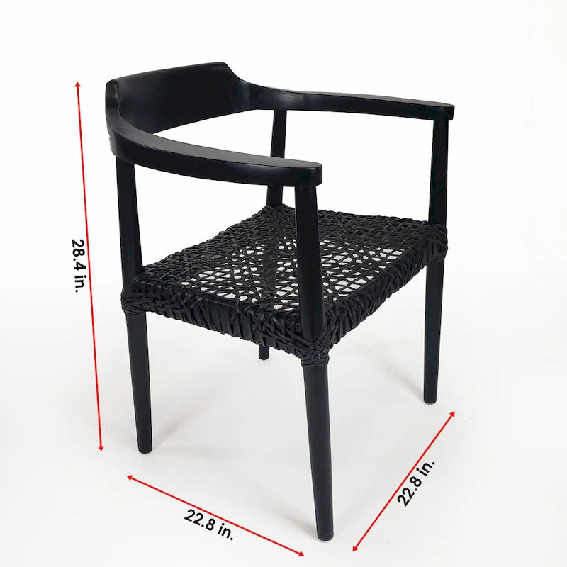 Sillón auxiliar rústico de madera de teca con asiento de cuero tejido