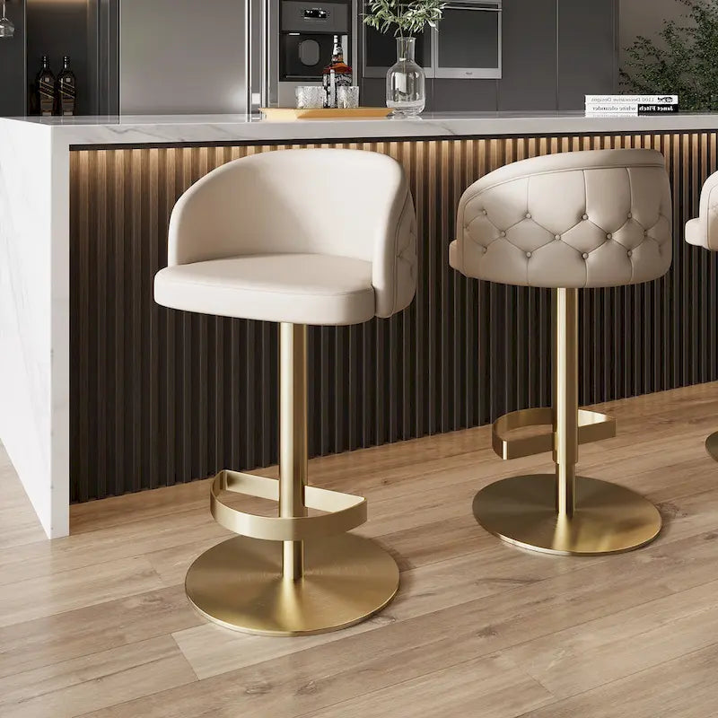 Taburete de bar de PU color caqui con altura ajustable y giro para cocinas, bares, restaurantes y cafeterías