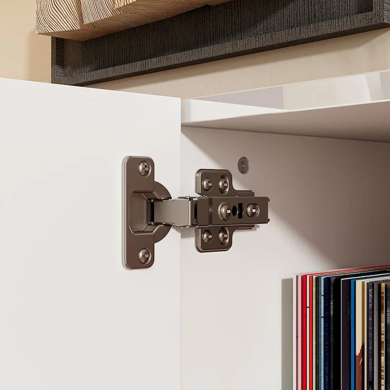 Moderner weißer TV-Schrank mit Hochglanzoberfläche, LED-Beleuchtung und Glasablage