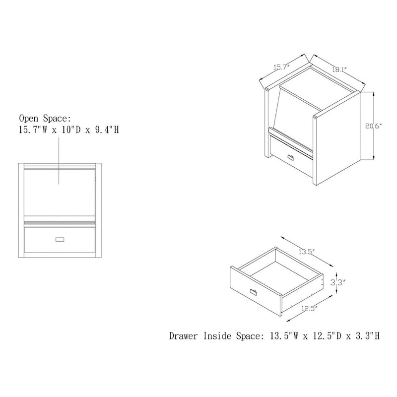 Modern Walnut Brown Side Table with Drawer and Magazine Storage