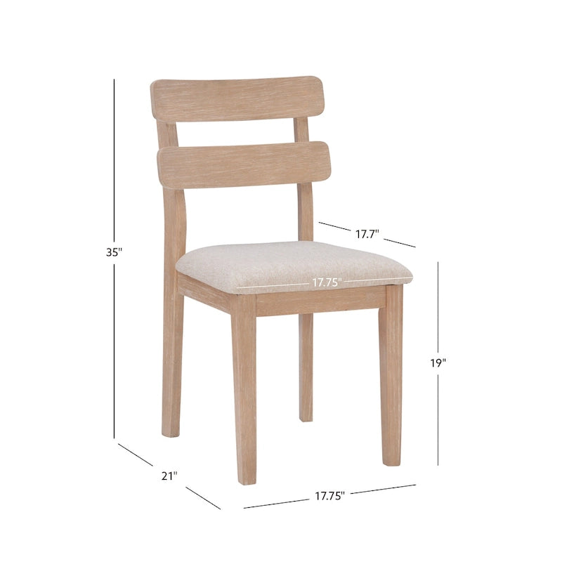 Silla de comedor estilo granja de madera maciza con respaldo de escalera tapizado en gris