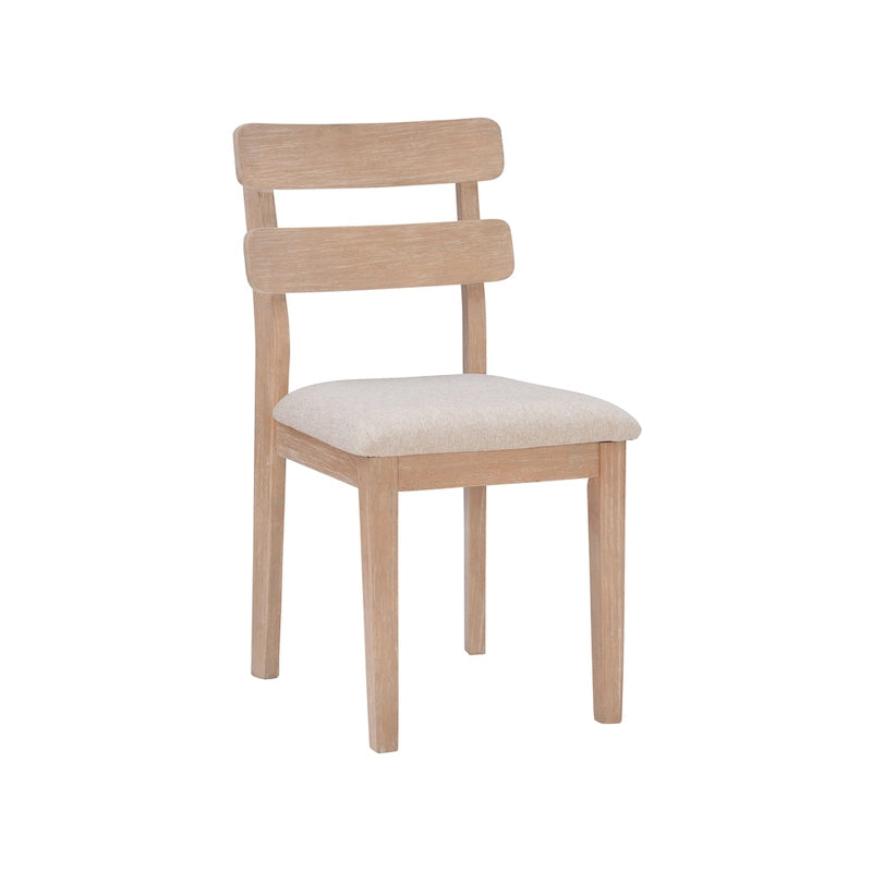 Silla de comedor estilo granja de madera maciza con respaldo de escalera tapizado en gris