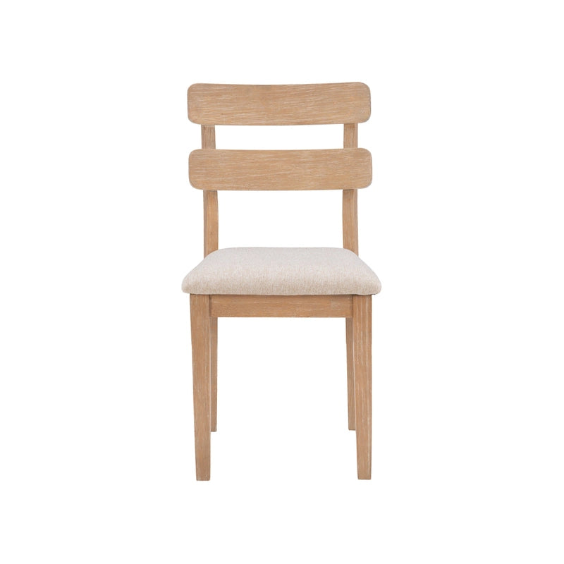 Silla de comedor estilo granja de madera maciza con respaldo de escalera tapizado en gris