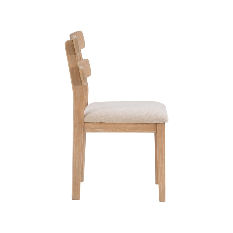 Silla de comedor estilo granja de madera maciza con respaldo de escalera tapizado en gris