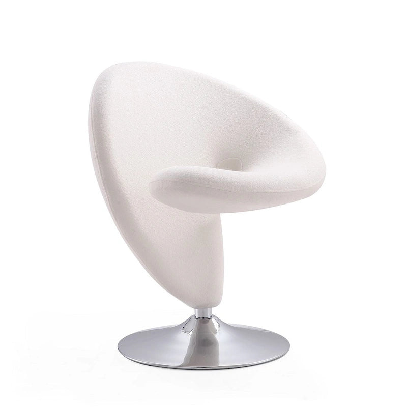 Sillón auxiliar giratorio moderno de mezcla de lana con diseño escultórico y base cromada