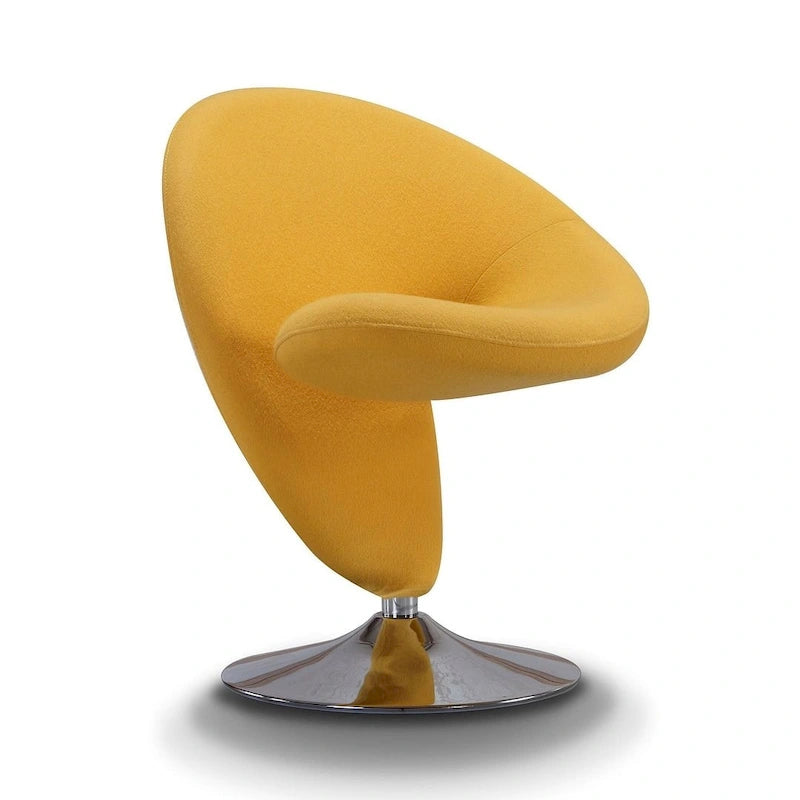 Sillón auxiliar giratorio moderno de mezcla de lana con diseño escultórico y base cromada