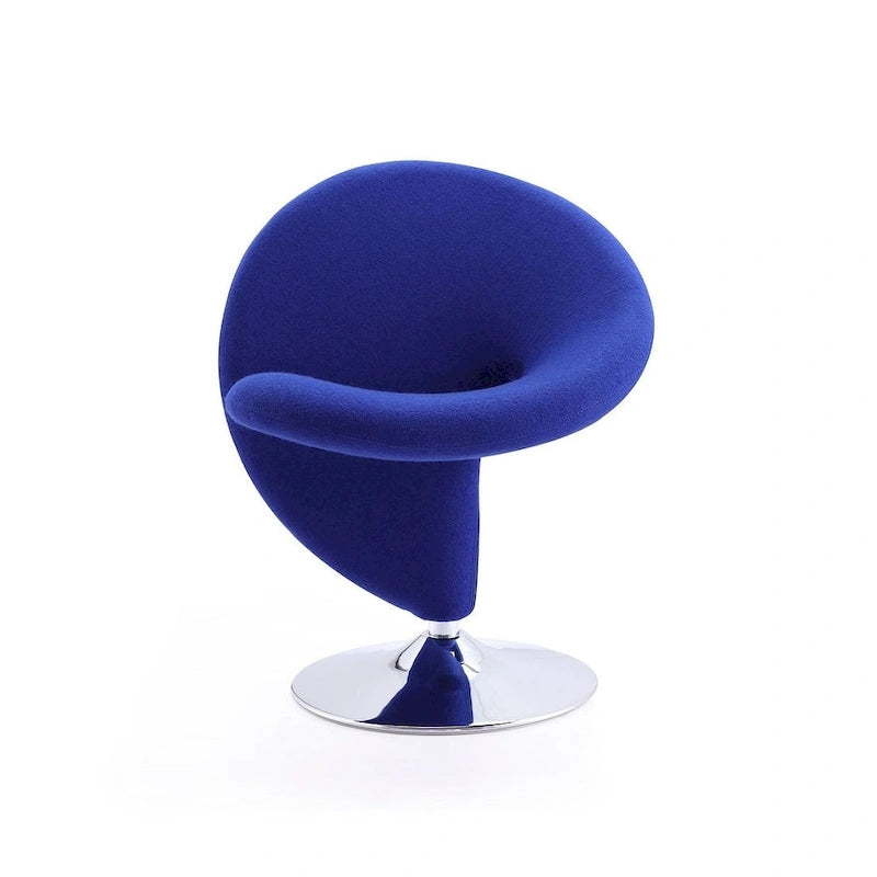 Modern Sculptural Wool Blend Swivel Accent Chair with Chrome Base