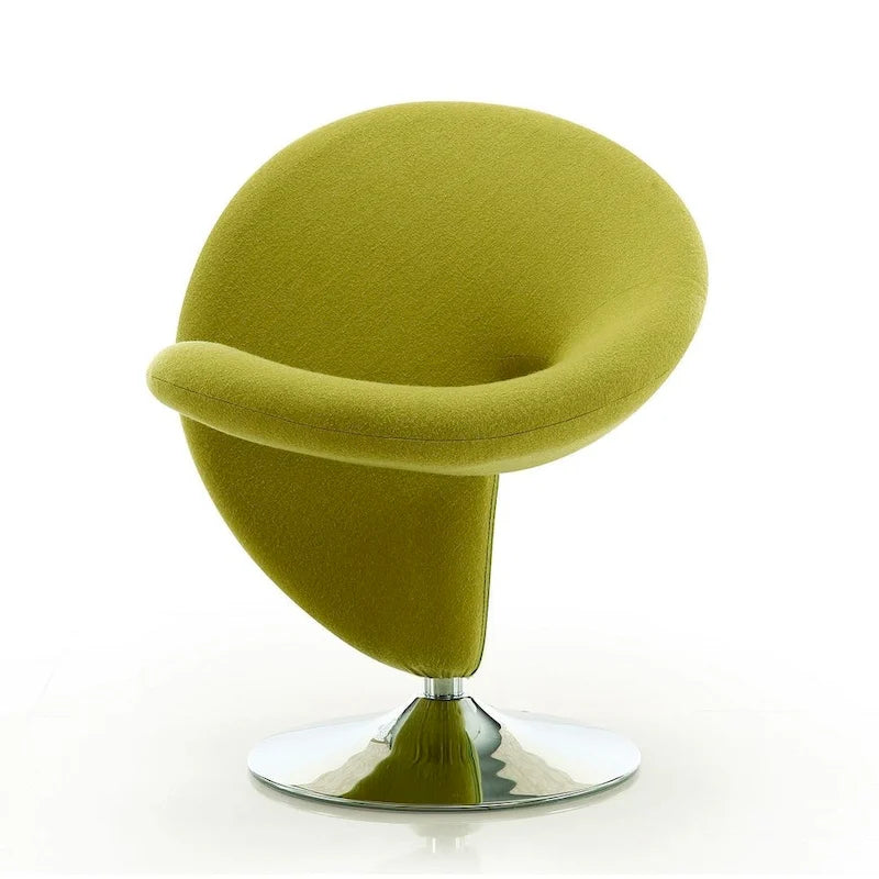 Modern Sculptural Wool Blend Swivel Accent Chair with Chrome Base