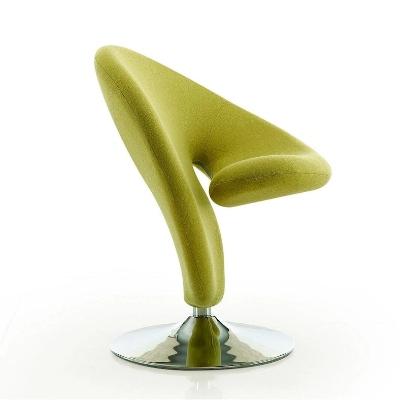 Modern Sculptural Wool Blend Swivel Accent Chair with Chrome Base