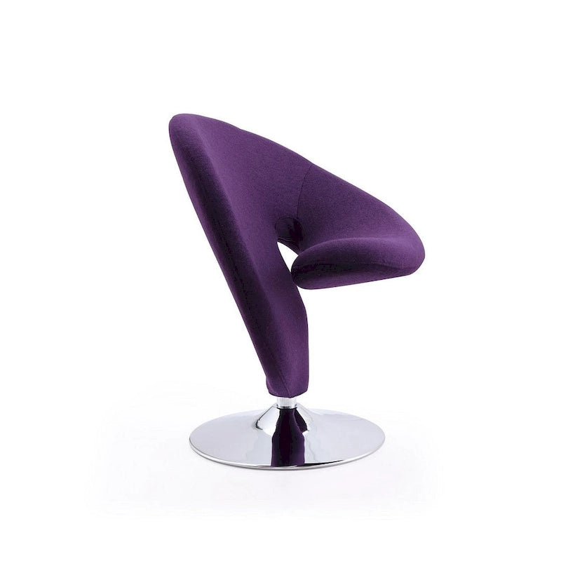 Modern Sculptural Wool Blend Swivel Accent Chair with Chrome Base