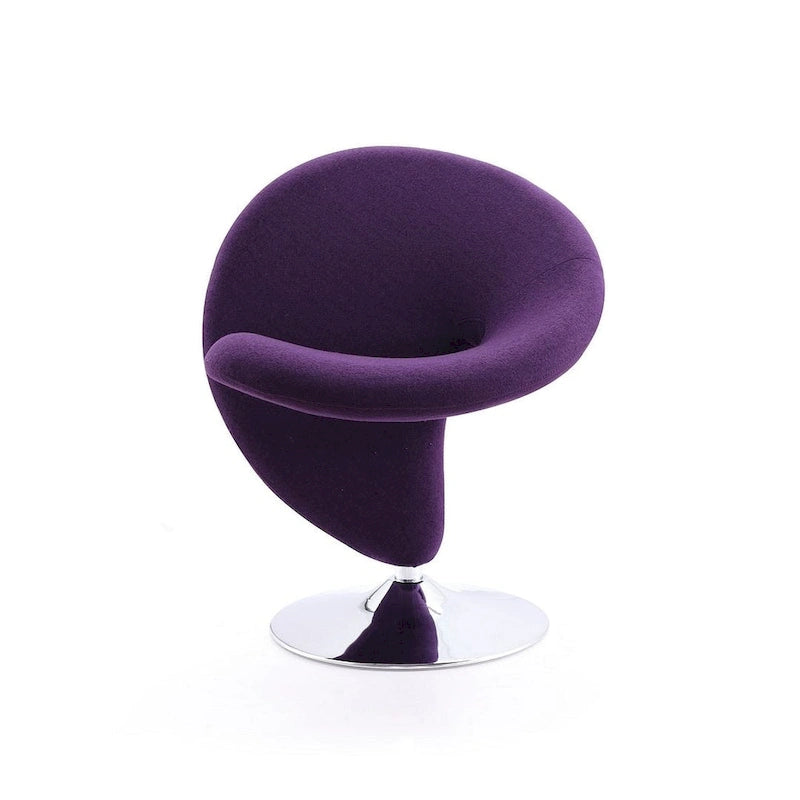 Modern Sculptural Wool Blend Swivel Accent Chair with Chrome Base