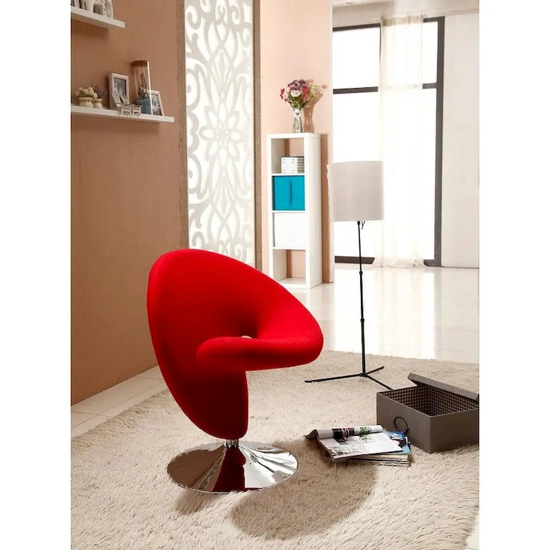 Sillón auxiliar giratorio moderno de mezcla de lana con diseño escultórico y base cromada