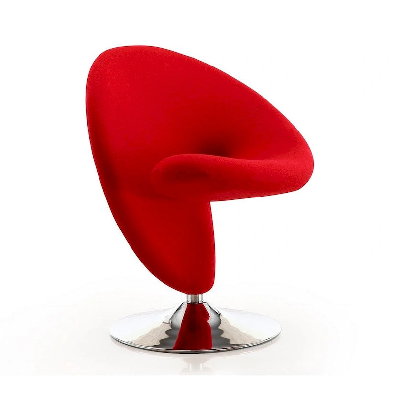 Modern Sculptural Wool Blend Swivel Accent Chair with Chrome Base
