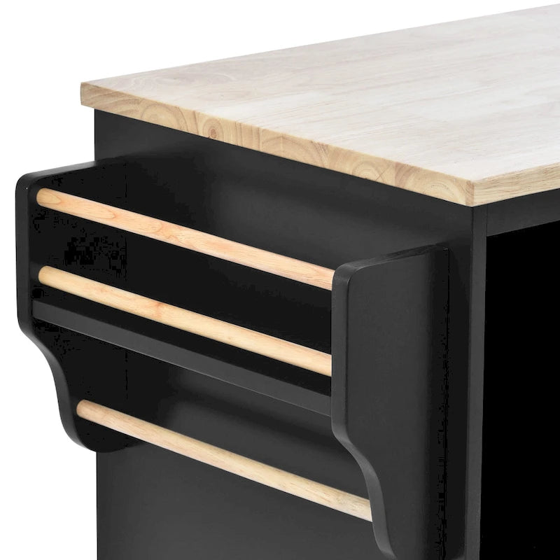 Kitchen Island Cart with Solid Wood Top and Locking Wheels