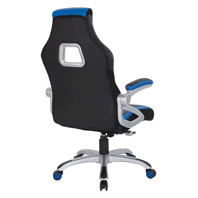 Silla gamer de malla y cuero sintético en dos tonos, con brazos acolchados abatibles