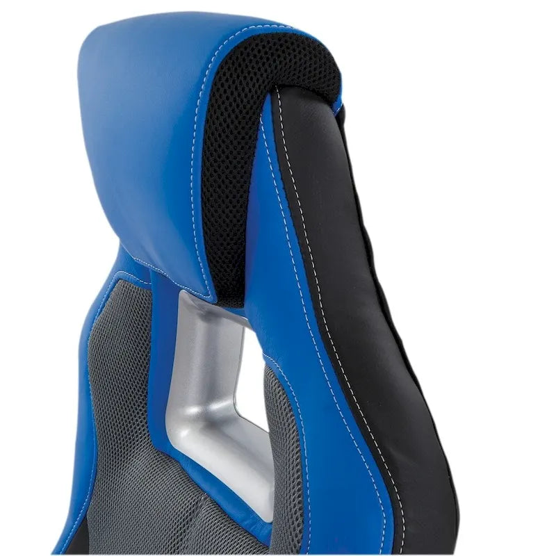 Silla gamer de malla y cuero sintético en dos tonos, con brazos acolchados abatibles