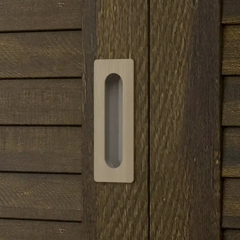 Armario de madera con veta marrón, cajones, barra para colgar y 4 puertas corredizas