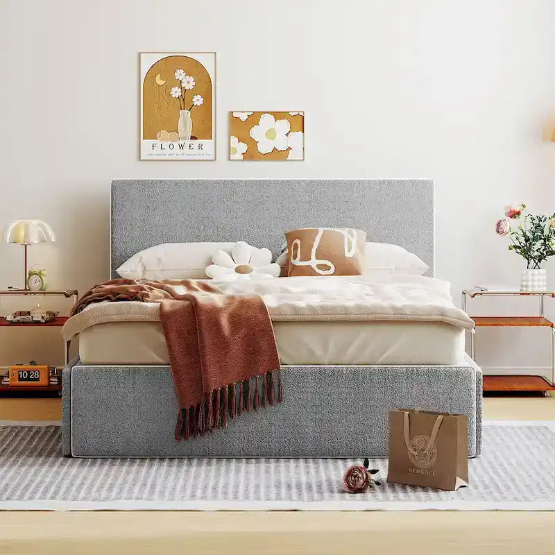 Cama de plataforma tapizada tamaño Full con 4 cajones