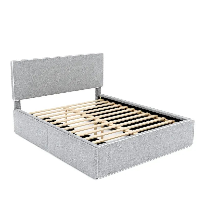 Cama de plataforma tapizada tamaño Full con 4 cajones