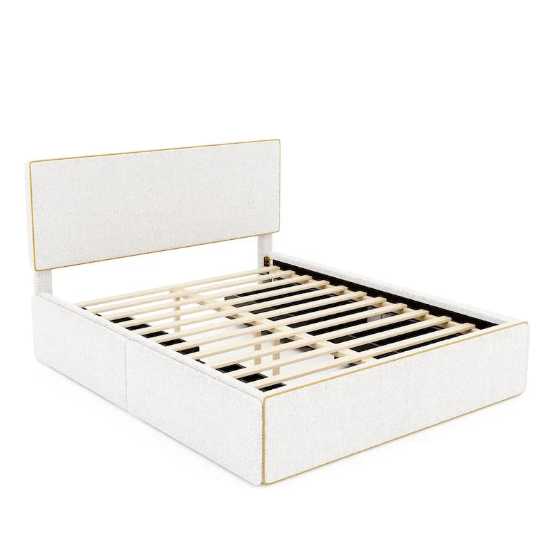 Cama de plataforma tapizada tamaño Full con 4 cajones